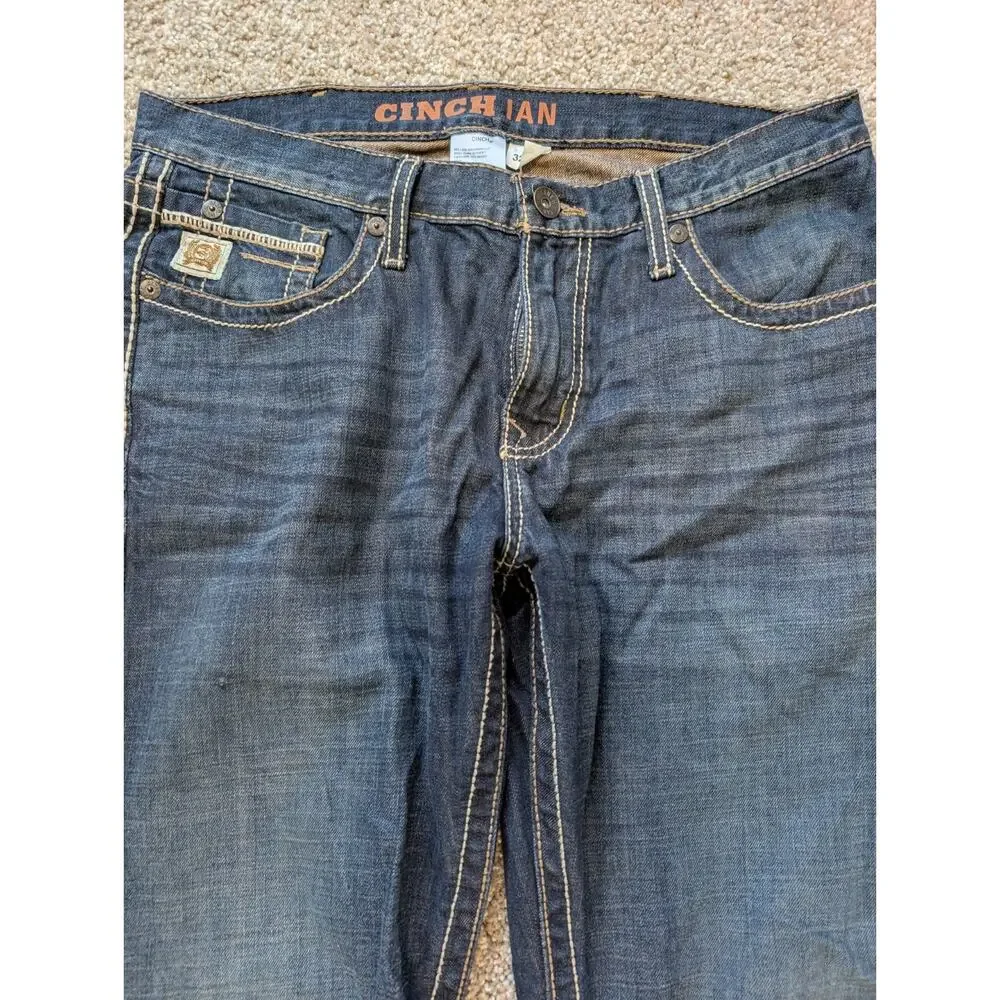 Cinch Ian Jeans Mens 32x33 Dark Wash Bootcut Thick Stitch Western Rodeo Cowboy